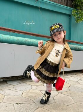 苏右2026新款女童秋季双面穿外套豹纹T恤女宝宝纯棉儿童时尚