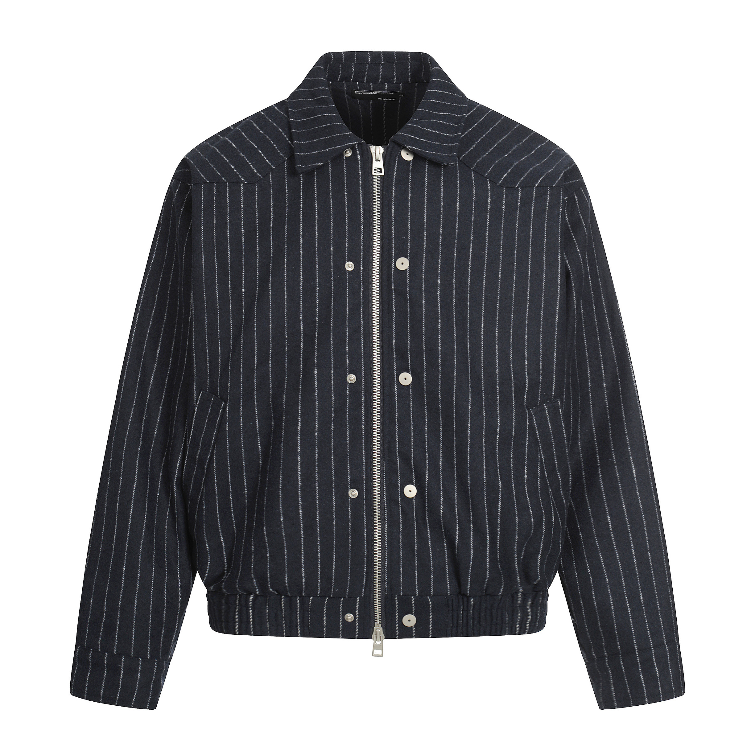 美式复古深蓝条纹短款工装夹克男