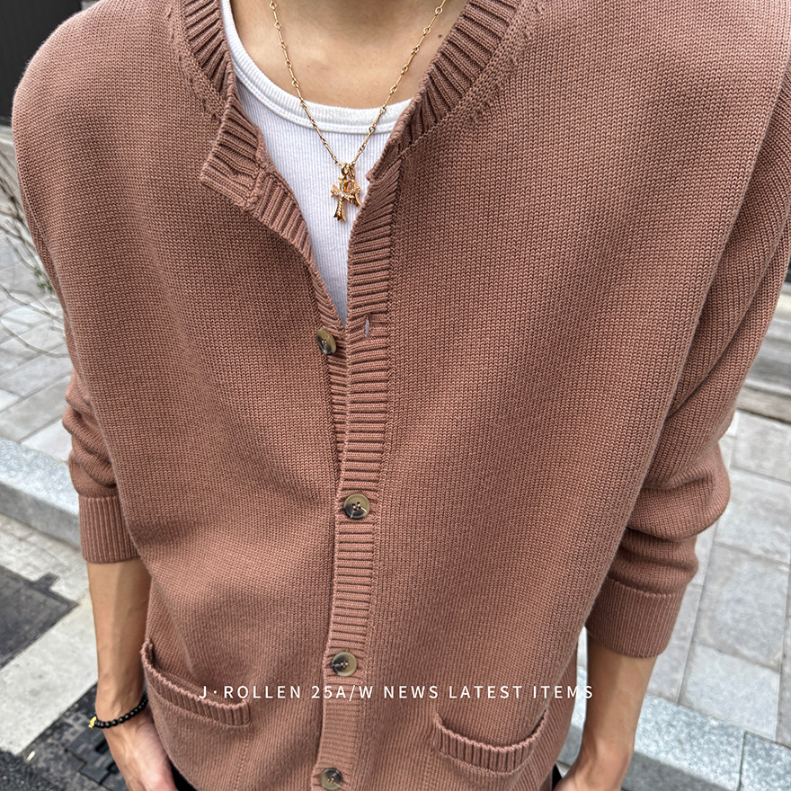 极简老钱风羊毛混纺开衫圆领打底