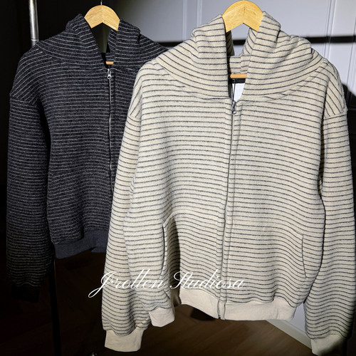 复古条纹加绒连帽卫衣男女同款