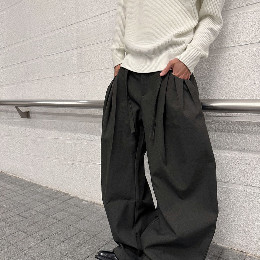 高级简约立体褶皱设计感阔腿西裤