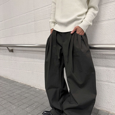 高级简约立体褶皱设计感阔腿西裤