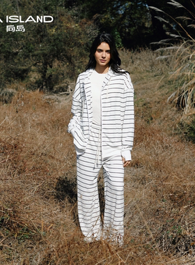 度假向岛条纹毛巾宽松套装外套长裤宽松女2026新款冬丨25407RF001
