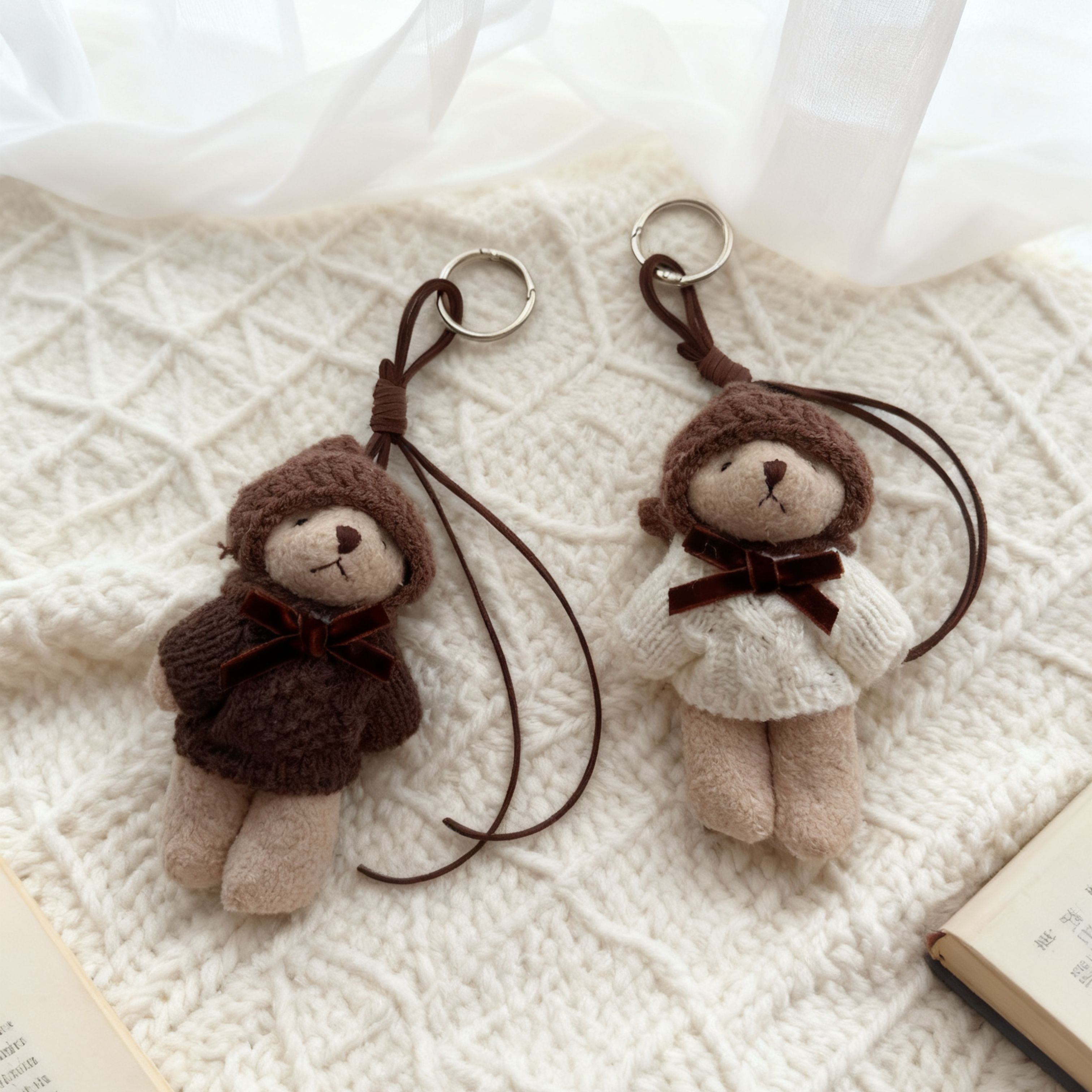 韩国东大门毛线钩织帽小熊挂件钥匙扣可爱卡通包包挂件情侣礼物
