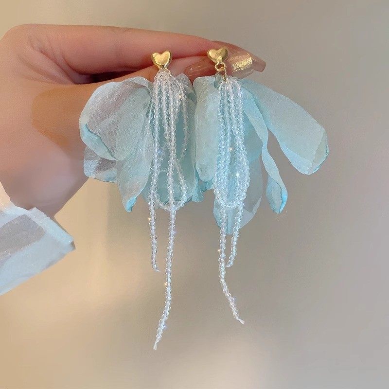 薄荷曼波花朵流苏耳环2025新款