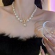 韩国ins风简约个性 颈链网红气质设计感项饰 项链镶钻珍珠字母短款