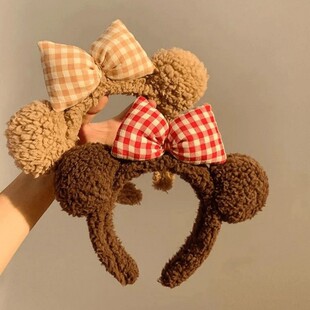 可爱小熊蝴蝶结毛绒发箍女压发发卡外出百搭气质洗脸头箍头饰批发