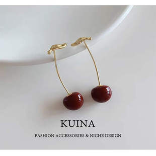 精致复古红色水滴耳扣显白气质耳环2025新款 耳饰女轻奢高级感 爆款