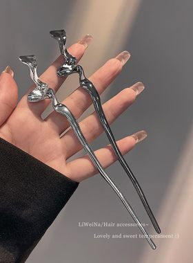 简约现代金属发簪高级感女