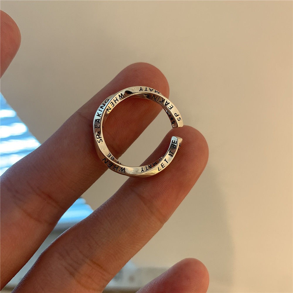 莫比乌斯环英文涂鸦戒指女小众