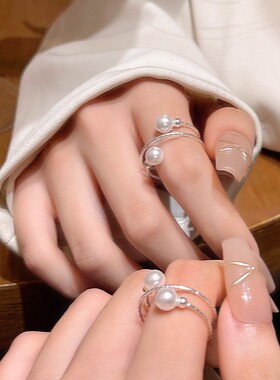 韩系法式绕圈两颗仿珍珠开口戒
