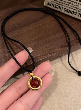 相思豆平安扣黑绳吊坠项链