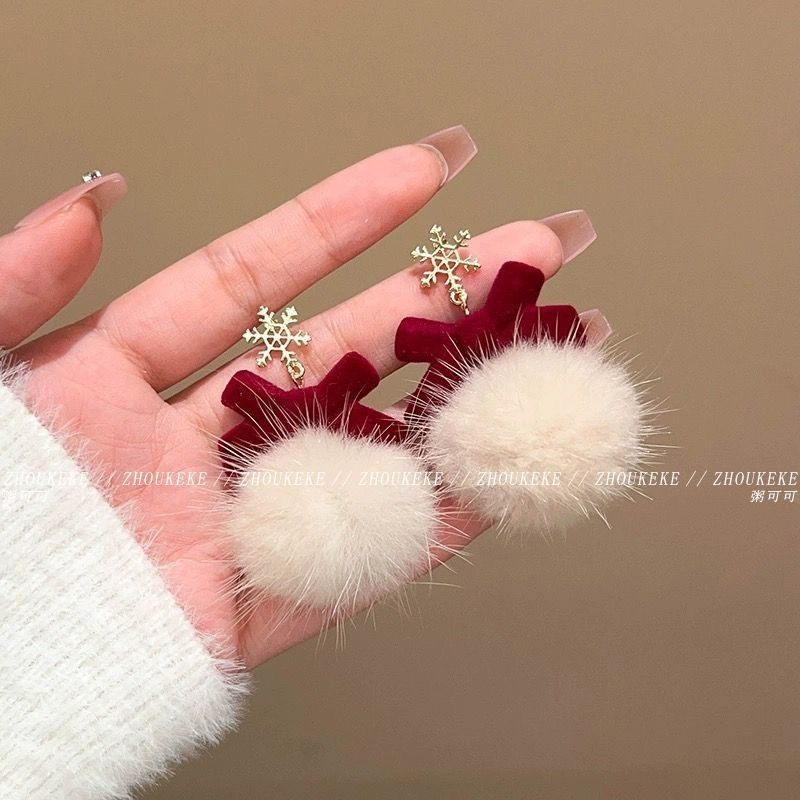 秋冬圣诞新年红色丝绒蝴蝶结毛绒耳环新款爆款耳钉独特毛球耳饰女,饰品/流行首饰/时尚饰品新,耳环,淘宝优惠券,粉丝福利购,淘宝优惠卷