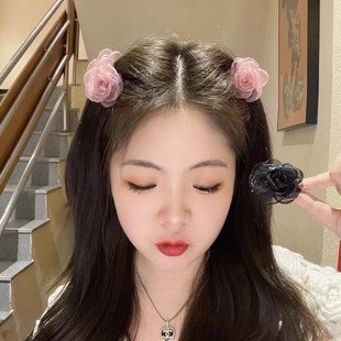 超仙网纱花朵发夹女刘海侧边夹2024年新款 小号抓夹头花鲨鱼夹头饰