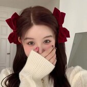 秋冬新款 立体丝绒蝴蝶结发夹顶夹刘海夹韩式 公主风两侧对夹发饰女