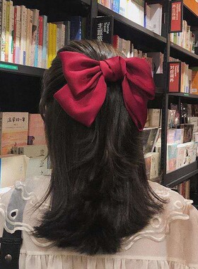 韩版大蝴蝶结发夹后脑勺lolita红色发饰鸭嘴夹日系JK发卡顶夹头饰