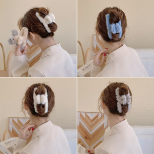 秋冬毛绒抓夹仿兔毛发夹韩国少女后脑勺毛毛发抓头饰鲨鱼夹批发