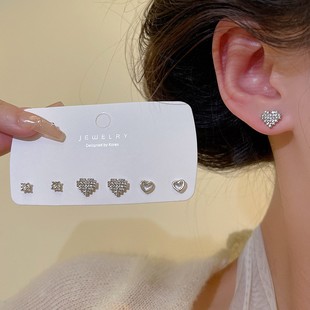 简约小巧爱心耳钉套装 ins冷淡风气质小众设计感耳环925银针耳饰