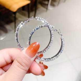 高级感超闪锆石大圆圈耳环简约个性 耳圈S925银针网红夸张耳坠 时尚