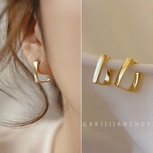 高级感镀金耳圈网红同款 几何方形耳环女2025新款 潮欧美风个性 耳饰