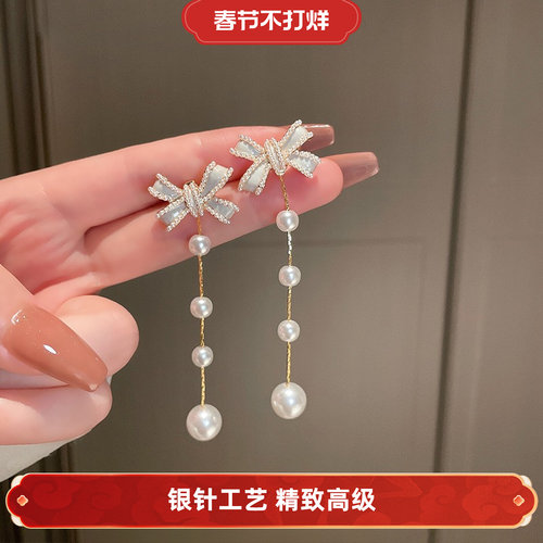 长款蝴蝶结耳环女韩国气质耳饰