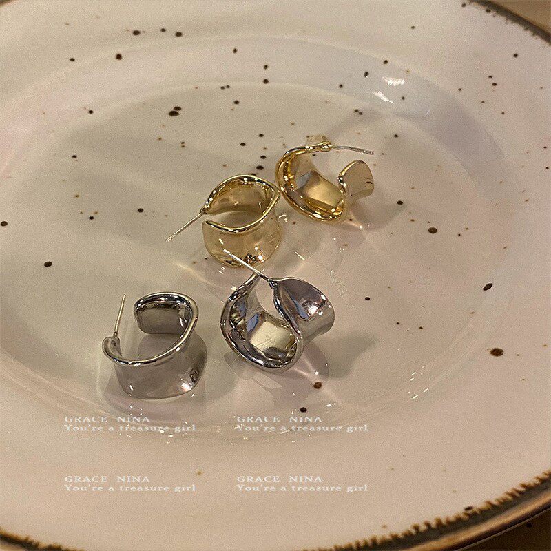 松本惠奈同款宽面耳环日系不规则