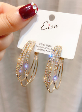 s925银针欧美风夸张几何圆圈耳环女个性百搭C型耳圈高级感耳饰品