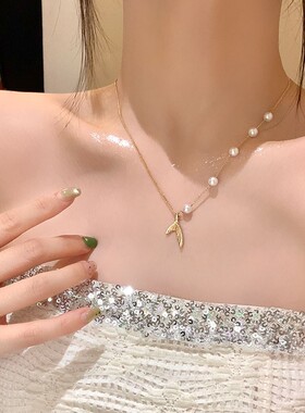 轻奢小众鱼尾吊坠钛钢锁骨链女