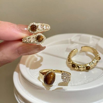 美拉德蛇形虎眼石开口戒指