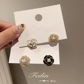 耳环韩国气质网红高级大气个性 设计感茶系小香风山茶花耳钉耳饰女