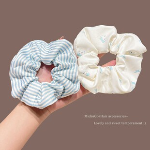 蓝白条纹猫咪小清新大肠发圈甜美少女高弹力头绳丸子头橡皮筋发饰