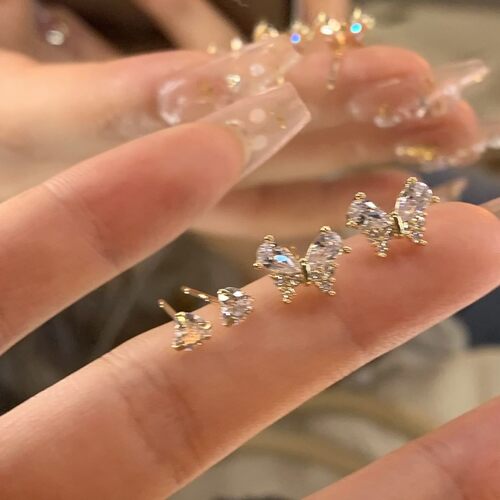 超闪锆石蝴蝶耳钉四件套女
