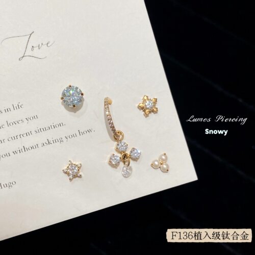 Lumos Snowy 雪花设计感F136内螺旋钛合金耳钉耳骨钉耳圈 T150