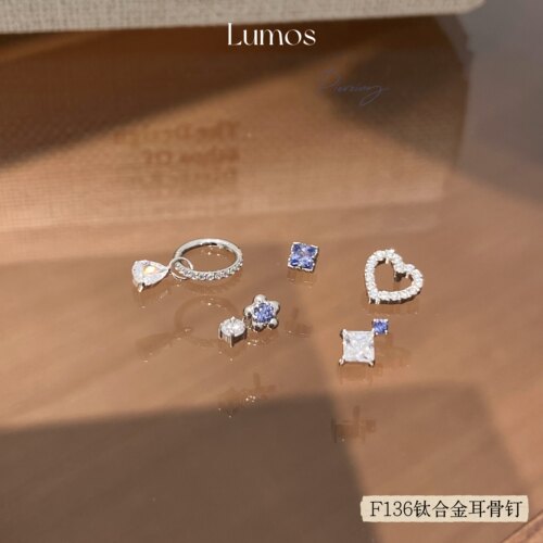 Lumos 小苍兰 镀白金浅坦桑F136内螺旋钛合金耳钉耳骨钉耳蜗T190