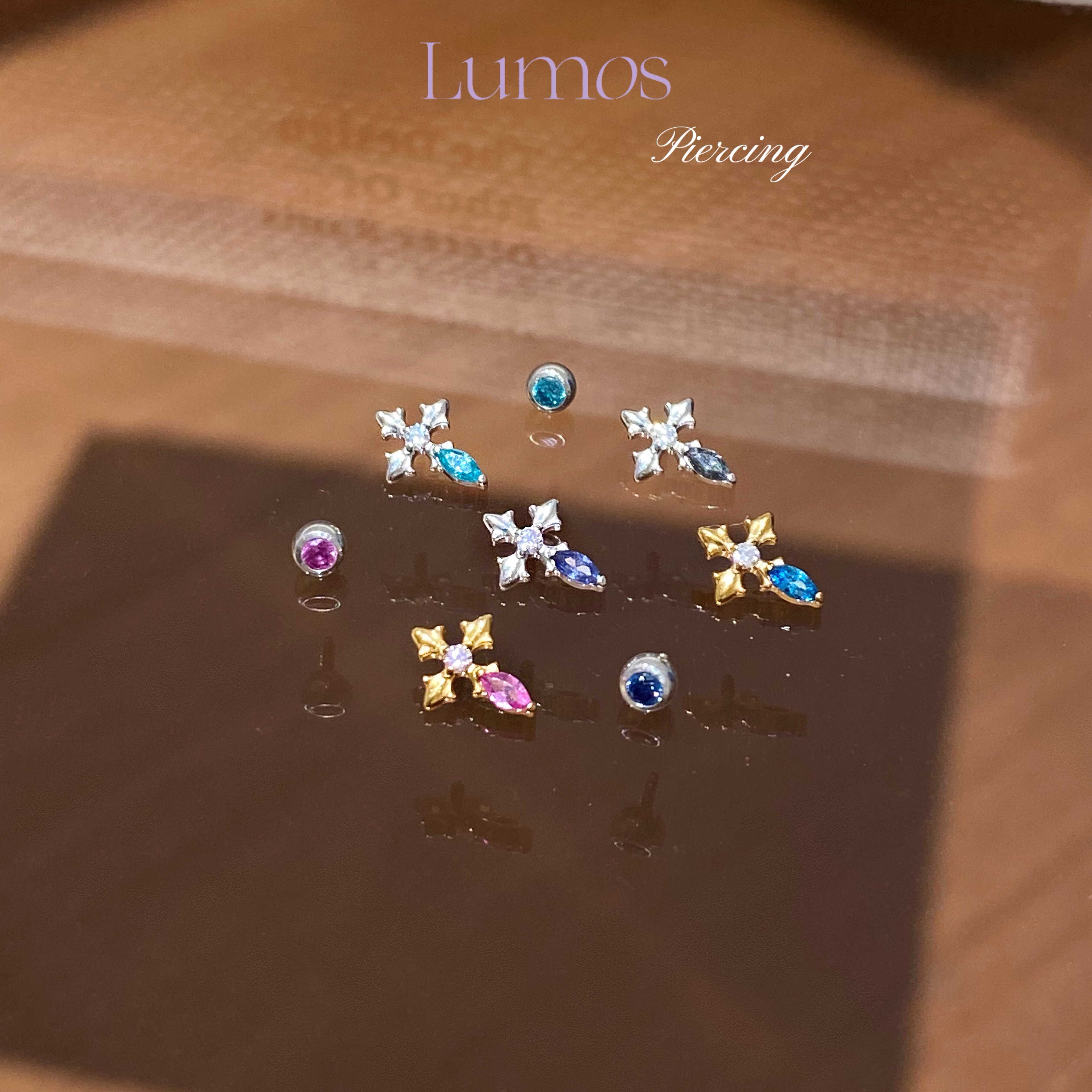 Lumos 鸢尾花 多色设计感F136内螺旋钛合金耳钉耳骨钉双耳洞 T161