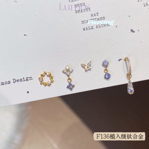 Lumos 蝶泪 浅坦桑设计感F136内螺旋钛合金耳钉耳骨钉耳圈 T122