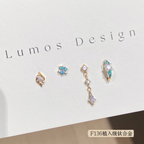 Lumos 海迹 帕绿设计感F136植入级内螺旋钛合金耳钉耳骨钉 T079