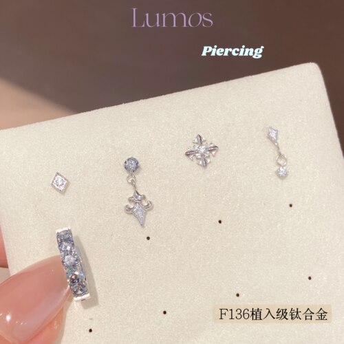 Lumos Mistisle高级灰设计感F136内螺旋钛合金耳钉耳骨钉挂坠T146