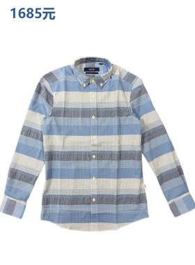 一线品牌男士时尚长袖衬衫专柜价1685元韩国进口面料休闲格子修身