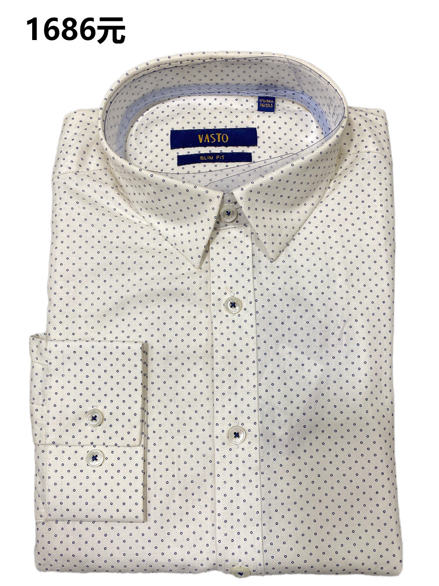 品牌正品撤柜1686元 男士纯棉时尚波点长袖衬衫修身 透气尖领休闲