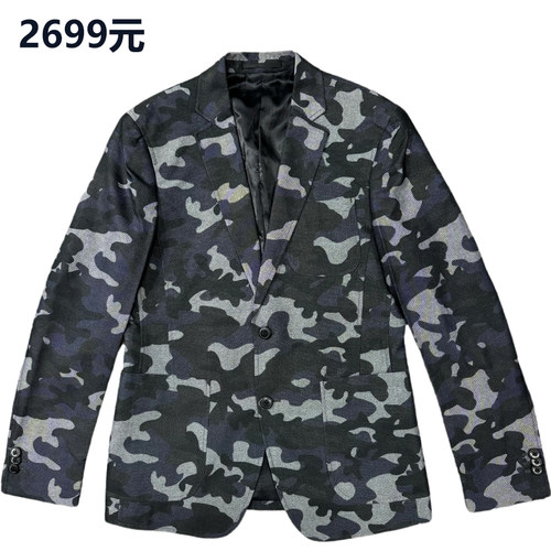 一线品牌时尚都市修身灰迷彩西服