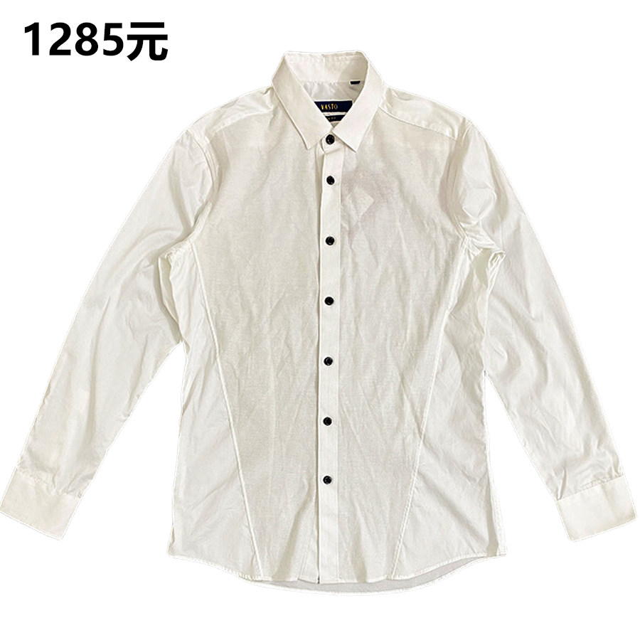 一线品牌商场同款1285男士时尚休闲纯白衬衫长袖修身棉桑蚕丝透气