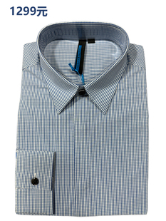 品牌正品撤柜1299元男士纯棉长袖衬衫 尖领修身透气时尚 日常纯色