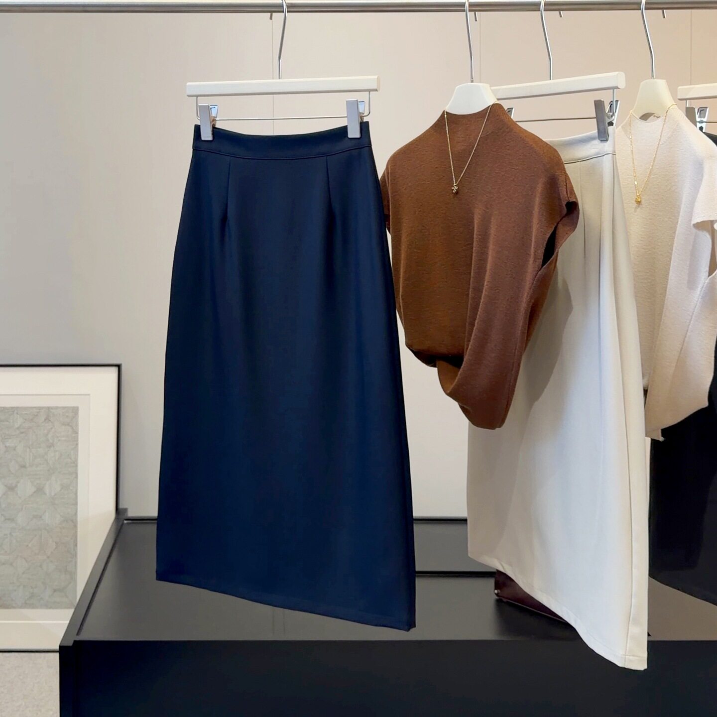 藏蓝色气质西装半身裙女秋季新款高腰显瘦百搭后开叉包臀中长裙子