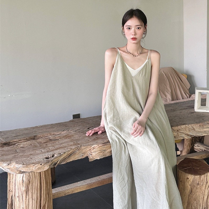 桃花坞夏新款韩版甜美浪漫森系茶歇吊带裙子两件套连衣裙女