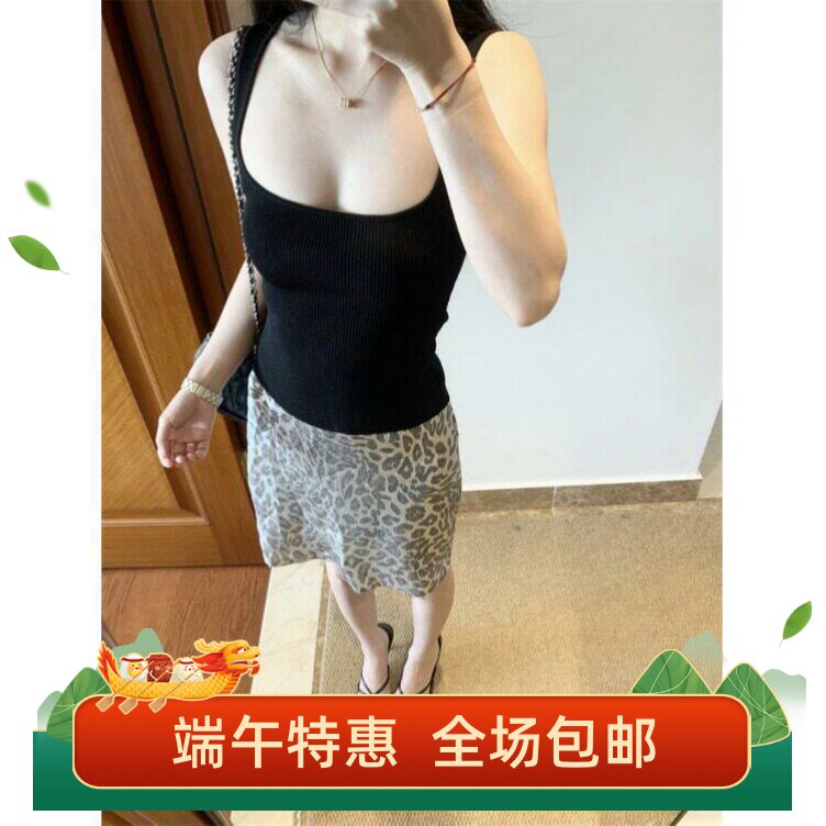 黑色方领针织吊带背心女夏季性感修身显瘦内搭打底衫外穿短款上衣