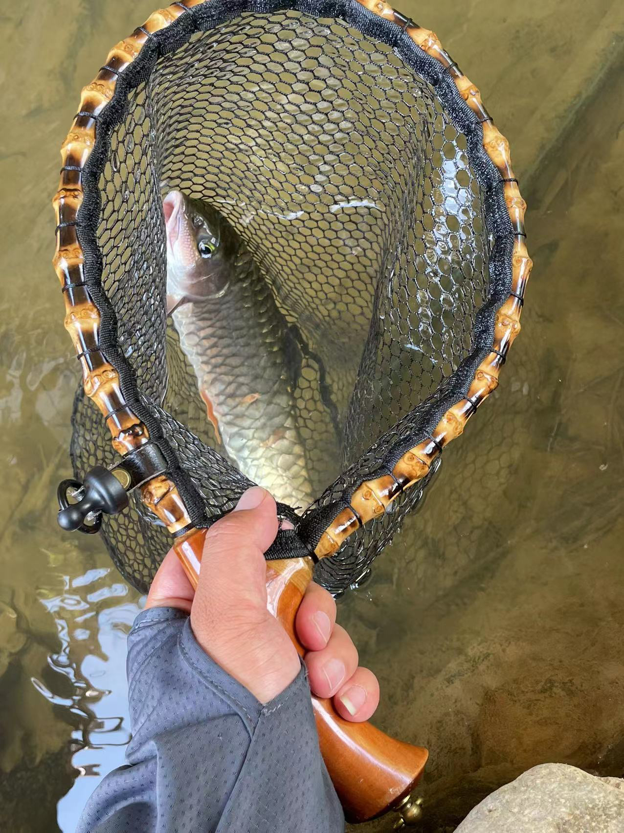 溪流抄網(wǎng)便攜微物路亞專用抄網(wǎng)涂膠抄魚網(wǎng)實木竹鞭手抄網(wǎng)釣魚裝備