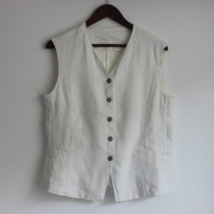 春秋女款 气质轻奢风V领纯色马夹 亚麻系扣休闲马甲