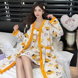 揭阳睡衣秋冬款女珊瑚绒女生法兰绒加绒薄绒可爱套头性感吊带睡裙