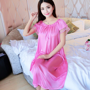 200斤怀孕期薄款 孕妇胖mm宽松长款 睡衣 大码 睡裙女夏性感冰丝短袖